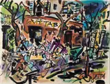 Jardin Bosquets by Gen Paul, 1966, Pastel et encre sur papier, sold Apr 2024