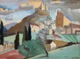 Najac (Tarn)- circa 1921-1922 by André Lhote, Gouache sur papier, sold Apr 2024
