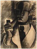 L'homme à la pipe by Marcel Gromaire, 1921, Fusain sur papier, sold Apr 2024