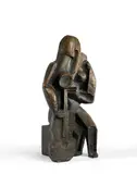 Femme assise au luth ou Femme à la viole ou Jeune fille au luth ou Guitariste ou Compositeur by Ossip Zadkine, 1925, Bronze à patine brune, sold Apr 2024