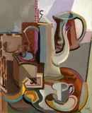 Sans titre (Nature morte à la cafetière et fruits) by Youla Chapoval, 1946, Huile sur toile, sold Apr 2024