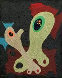 Composition by George Papazov, 1929, Huile et sable sur toile, sold Apr 2024