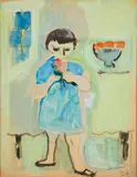 Jeune enfant aux fleurs by Francisco Bores, 1953, Aquarelle sur papier, sold Apr 2024
