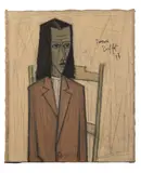 Femme assise by Bernard Buffet, 1948, Huile sur toile, sold Apr 2024