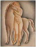Nu et cheval by Vicente do Rego Monteiro, Huile sur carton toilé, sold Apr 2024