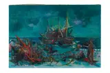 Bateaux by Jean Carzou, 1945, Huile sur toile, sold Apr 2024