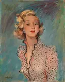 Portrait d'une élégante au chemisier à pois by Jean-Gabriel Domergue, Huile sur panneau d'isorel, sold Apr 2024
