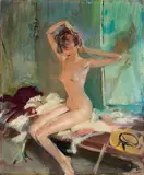 Isabelle by Jean-Gabriel Domergue, circa 1950, Huile sur panneau d'isorel, sold Apr 2024