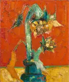 Soleil fond orange by Bernard Lorjou, 1956, Huile sur toile, sold Apr 2024