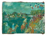 Les courses à Rilleux by Jean Fusaro, 1955, Huile sur toile, sold Apr 2024