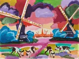 Les Moulins by Charles Lapicque, 1974, Acrylique sur toile, sold Apr 2024