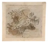 Etude pour le Christ entouré d'une nuée d'angelots by Giuseppe Rolli, Plume et encre brune, lavis brun sur traits de crayon, sold Mar 2024