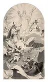 Saint Nicolas apaise la tempête by Pietro Antonio Novelli, Plume et encre de Chine, lavis d'encre de Chine, sur trait de crayon, cintré en partie supérieure, sold Mar 2024