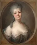 Portrait de la baronne Dietrich, comtesse du Ban de la Roche, née Amélie-Anne-Dorothée Hermani (1729-1766) dans un ovale feint by Franz Bernhard Frey, Pastel, sold Mar 2024