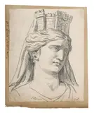 Etude de tête de Cybèle by Jacques-Louis David, Crayon noir, sold Mar 2024