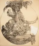 La lecture indiscrète ; projet d'ex-libris au Docteur Fred Hopf by Franz von Bayros, Plume et encre de chine, lavis gris et rehaut de gouache blanche, sold Mar 2024