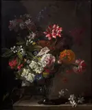 Bouquet de fleurs sur un entablement de pierre by Jean-Baptiste Monnoyer, Huile sur toile, sold Mar 2024