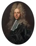 Portrait d'un homme de loi en habit noir à la large perruque by Hyacinthe Rigaud, Huile sur toile, de format ovale, sold Mar 2024