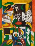 Untitled by K. G. Subramanyan, Reverse painting in oil and gouache on Mylar, sold Dec 2014