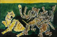 Untitled by M. F. Husain, Oil on board, sold Dec 2014