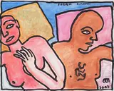 'Couple' Love by Jogen Chowdhury, Pastel, ink and pencil on paper, offered Dec 2014