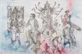 Artist painting Durga by Sakti Burman, Watercolour on paper, sold Dec 2014