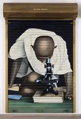 Black Moon by Atul Dodiya, Enamel paint on metal roller shutters and acrylic and marble dust on canvas, sold Dec 2014