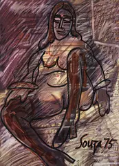 Untitled by F. N. Souza, Chemical alterations on paper, sold Dec 2014