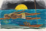 Untitled (Ganga) by M. F. Husain, Watercolour, pen and silver ink on paper, sold Dec 2014
