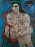 Woman Reading a Newspaper by Paritosh Sen, Acrylic and collage on canvas, sold Dec 2014