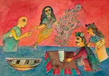 Homage to the Flowering Pot by Badri Narayan, Watercolour on paper, sold Dec 2014
