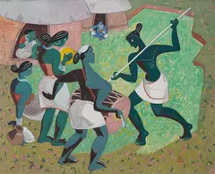 Rustic Dance by K. K. Hebbar, Gouache on paper, sold Dec 2014