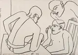 Three People by Jogen Chowdhury, Charcoal on paper pasted on paper, sold Dec 2014