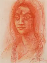 Untitled by Bikash Bhattacharjee, Conte on paper pasted on mount board, sold Dec 2014