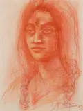 Untitled by Bikash Bhattacharjee, Conte on paper pasted on mount board, sold Dec 2014