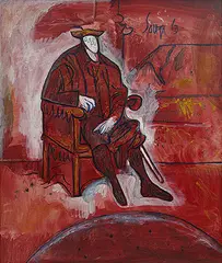 Seated Man in Red (After Titian) by F. N. Souza, Oil on canvas, sold Jun 2014