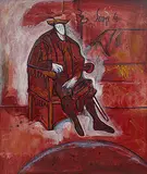 Seated Man in Red (After Titian) by F. N. Souza, Oil on canvas, sold Jun 2014