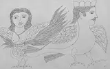 Pair of Kinnaras by Badri Narayan, Pen and ink on paper pasted on paper board, offered Mar 2014