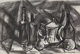 Jugs, Bottles and Fruits - I by K. M. Adimoolam, Charcoal on acid-free paper, sold Mar 2014