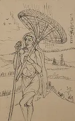 Untitled by Nandalal Bose, Graphite, pen and ink on postcard, sold Mar 2014