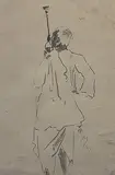 Smoking Hoka by Gaganendranath Tagore, Watercolour and ink on paper pasted twice on paper, sold Mar 2014