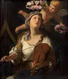 Sainte Cécile by Elisabetta Sirani, Huile sur toile, sold Mar 2024