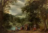 Moïse sauvé des eaux by Gillis van Coninxloo, Huile sur panneau de chêne, trois planches, sold Mar 2024