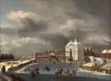 La Heiligewegpoort (porte de la voie sainte) à Amsterdam en hiver by Jan van Kessel et Johannes Lingelbach, Huile sur toile, sold Mar 2024