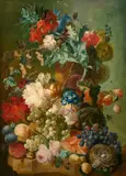 Bouquet de fleurs et fruits sur un entablement by Jan van Os, Huile sur panneau, sold Mar 2024