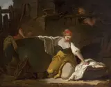 Jeunes lavandières by Jean-Honoré Fragonard, Huile sur toile, sold Mar 2024