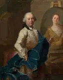 Autoportrait du peintre en train de peindre le portrait de son épouse Angélique Louise Hélène Dessaulx by Joachim Rupalley, Huile sur toile, sold Mar 2024