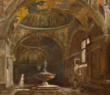 Vue de l'intérieur du baptistère de la Basilique Saint-Marc, Venise by Carl Graeb, Huile sur trait de plume et encre de Chine sur papier, sold Mar 2024
