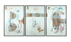 BIC by Speedy Graphito, 1990, Stylo bille, marqueur, acrylique, aluminium et grattages sur 3 panneaux de bois, sold Apr 2024