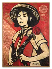 Revolution Woman by Shepard Fairey, 2016, Matrice de pochoir, peinture aérosol, acrylique et collage sur toile, sold Apr 2024